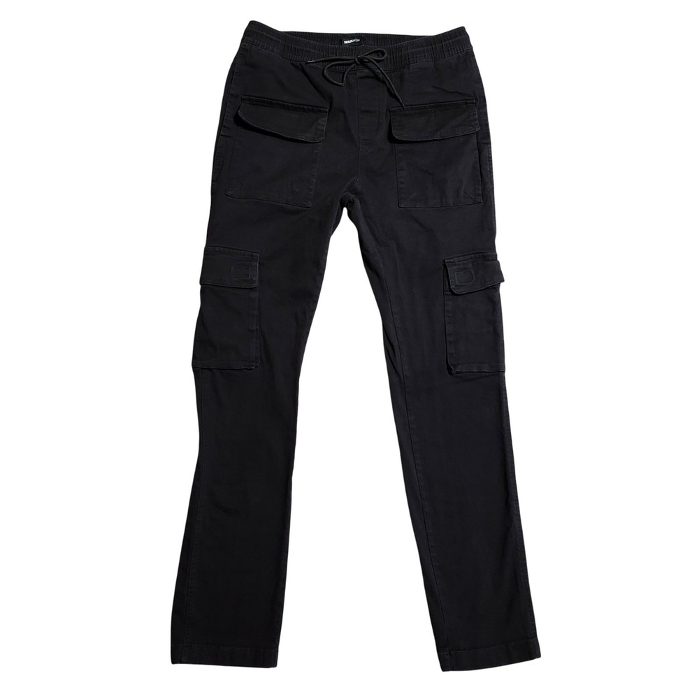 NovaMen Mens Black Cargo Pants Drawstring Elastic Waist Slim Straight 1PANT008 M